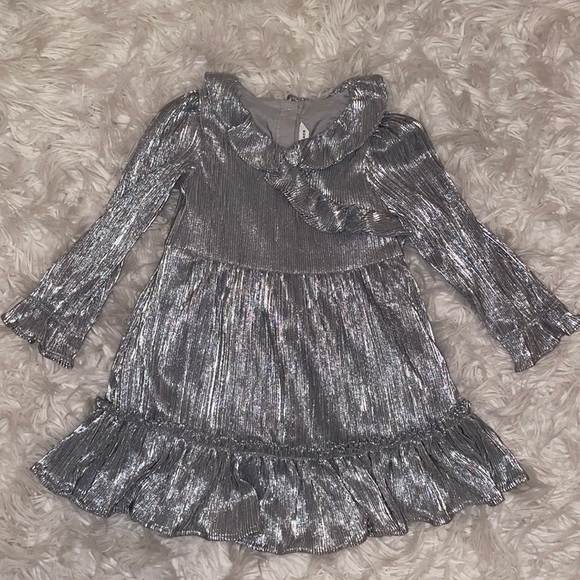 Janie and Jack Silver Plisse Dress - Picture 1 of 5